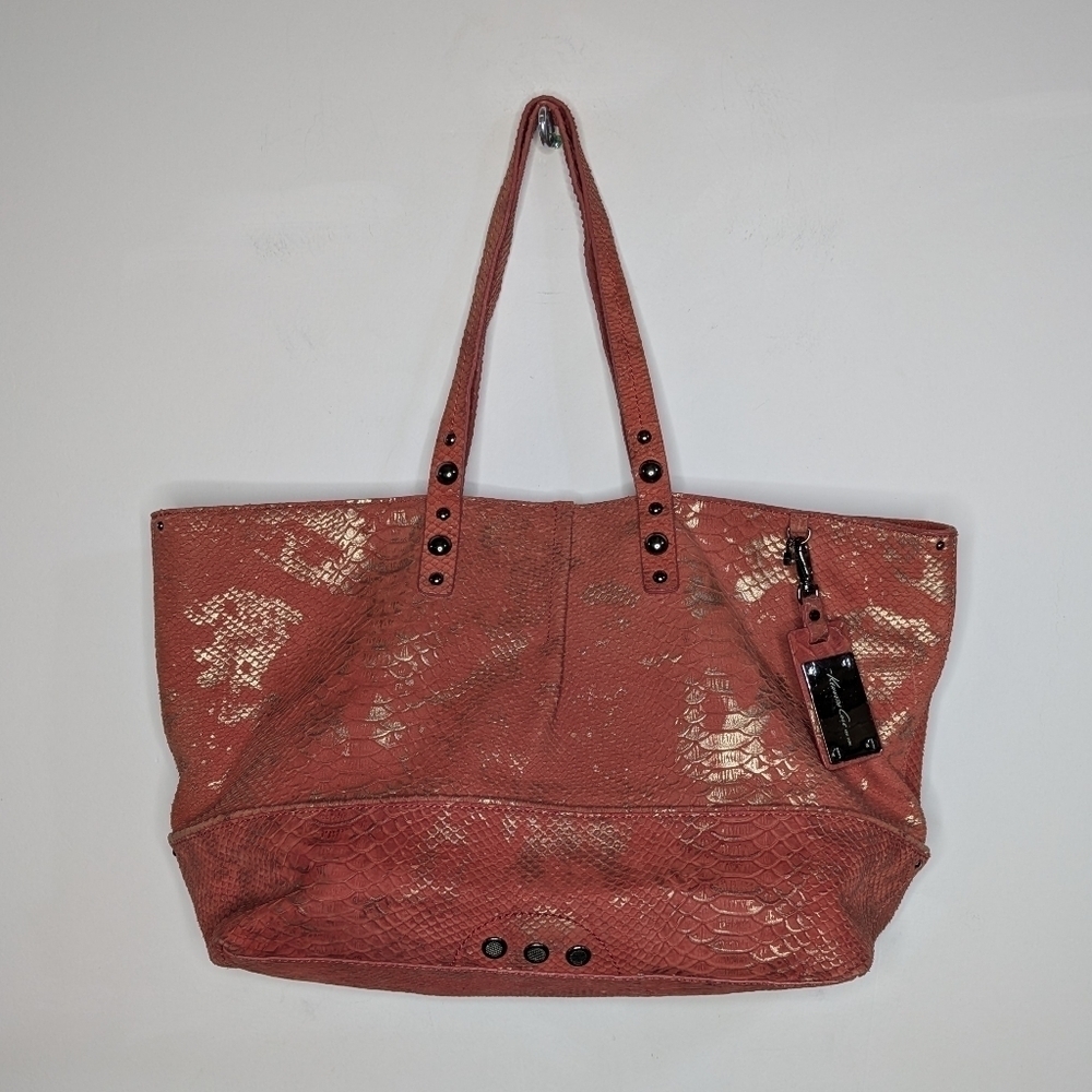 Kenneth Cole NY Salmon Gold Snakeskin Print Leather Shoulder Bag